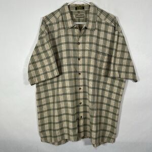 Vintage Royal Robbins Short Sleeve Button Up Shirt Men Size XL Beige Green Plaid
